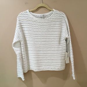 NWT White+warren White Cotton Stitch Sweater Pullover Minimalist Size M